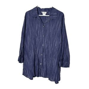 Hot Cotton Marc Ware XL 100% Linen Button Shirt Top Navy Blue Stripe Lagenlook